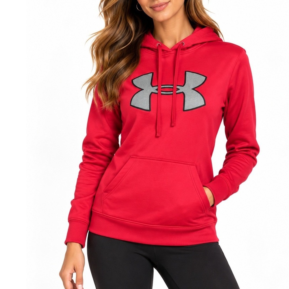 Under Armour Womens Small Hot Pink Logo Sporty Hoodie Fleece Lined Pullover